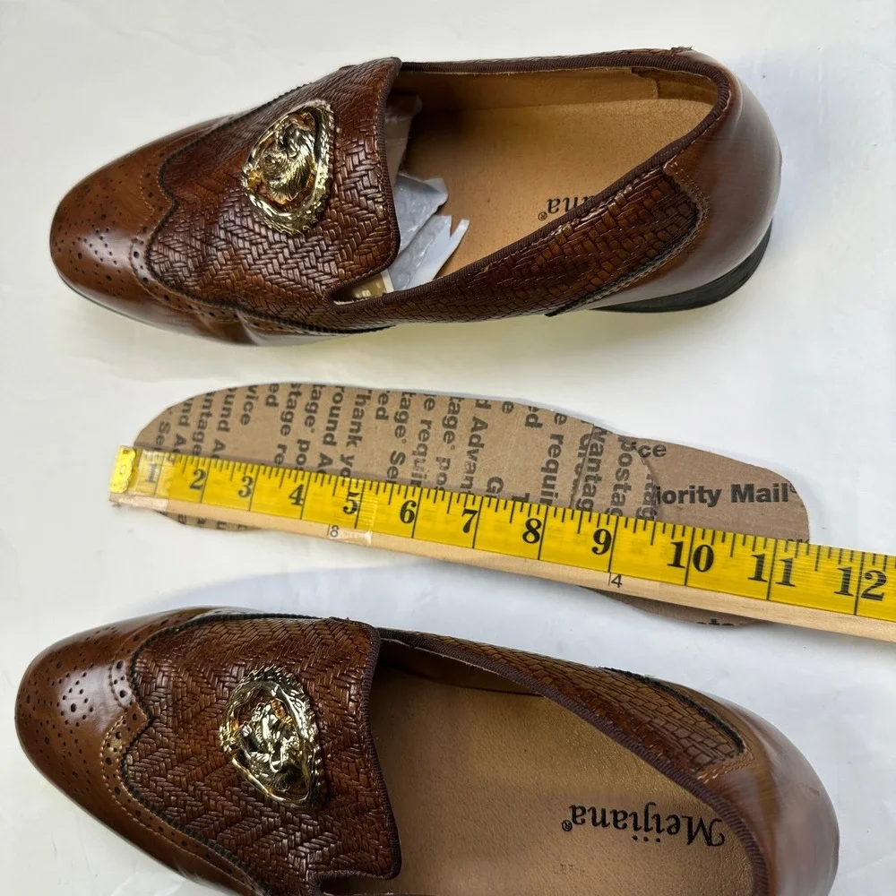 Meijiana‎ Lion Head Woven Loafers Men's Size 11 Brown Wingtip Brogue